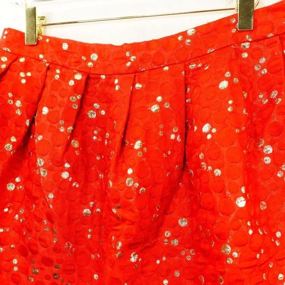 LAUREN MOFFATT Womens Red Gold Mini Skirt 10 MEDIUM High Waist Polka Dot Pleated - Picture 6 of 13